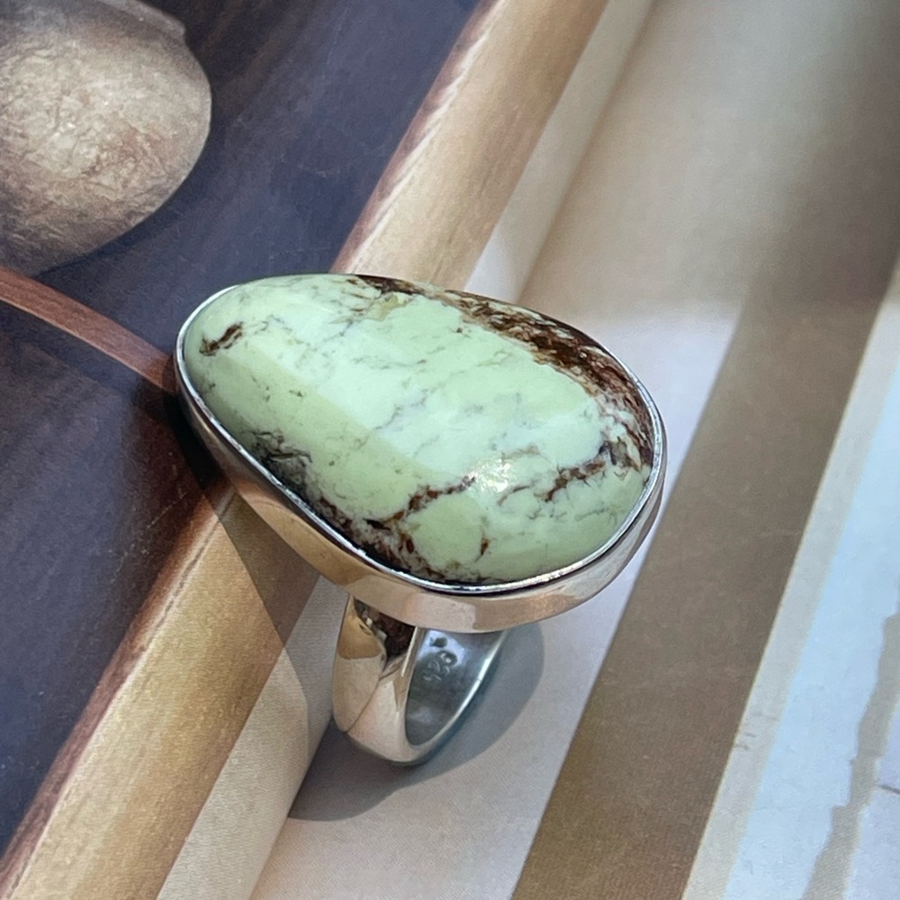 Ring for her natural Lemon Chrysoprase 925 Sterling silver Size : adjustable
